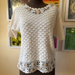 Beautiful vintage Hand-crocheted top in soft ivory/cream